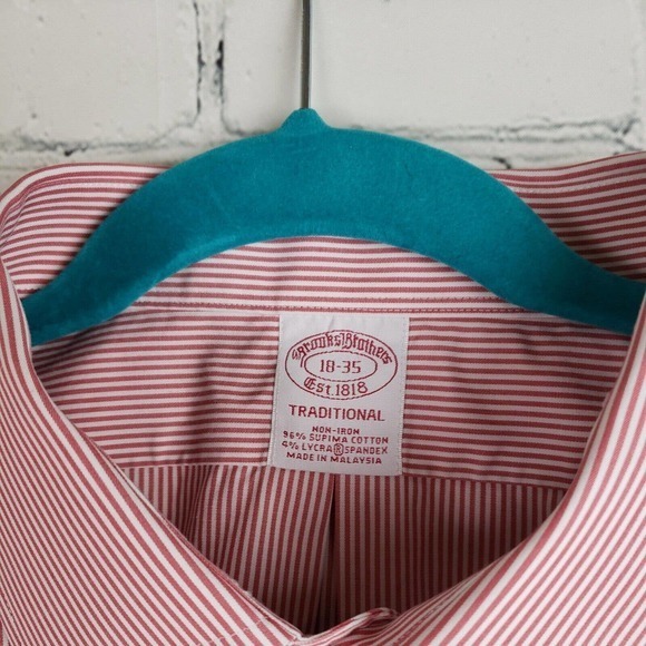 Brooks Brothers Traditional Non Iron Pink/Red Striped L/S Mens Dress Button Up - Picture 3 of 11